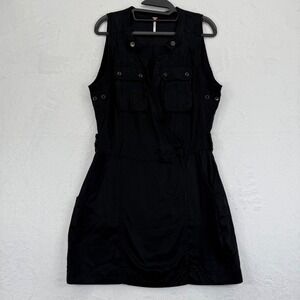 Free People Desert Daylight Utility wrap‎ mini dress Black Tencel Size M no belt